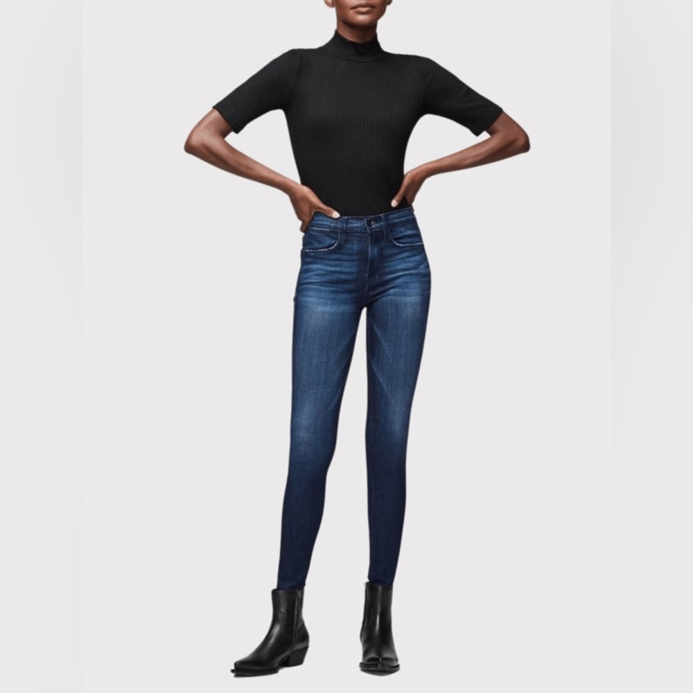 FRAME Le High Skinny High-Rise Curvy-Hugging Denim Jeans in Dark-Wash